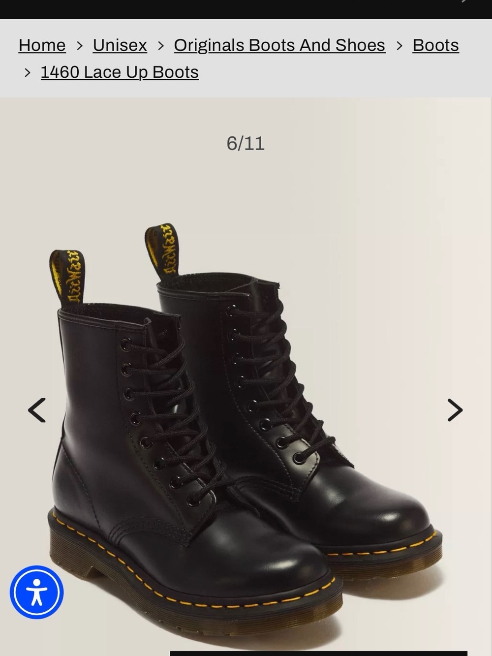 Dr. Martens Black Leather 8-Eye Lace-Up Boots with Yellow Stitching